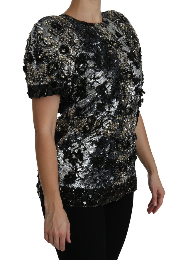 Dolce & Gabbana Blouses - Women’s Black Sequined Crystal Embellished Top Blouse