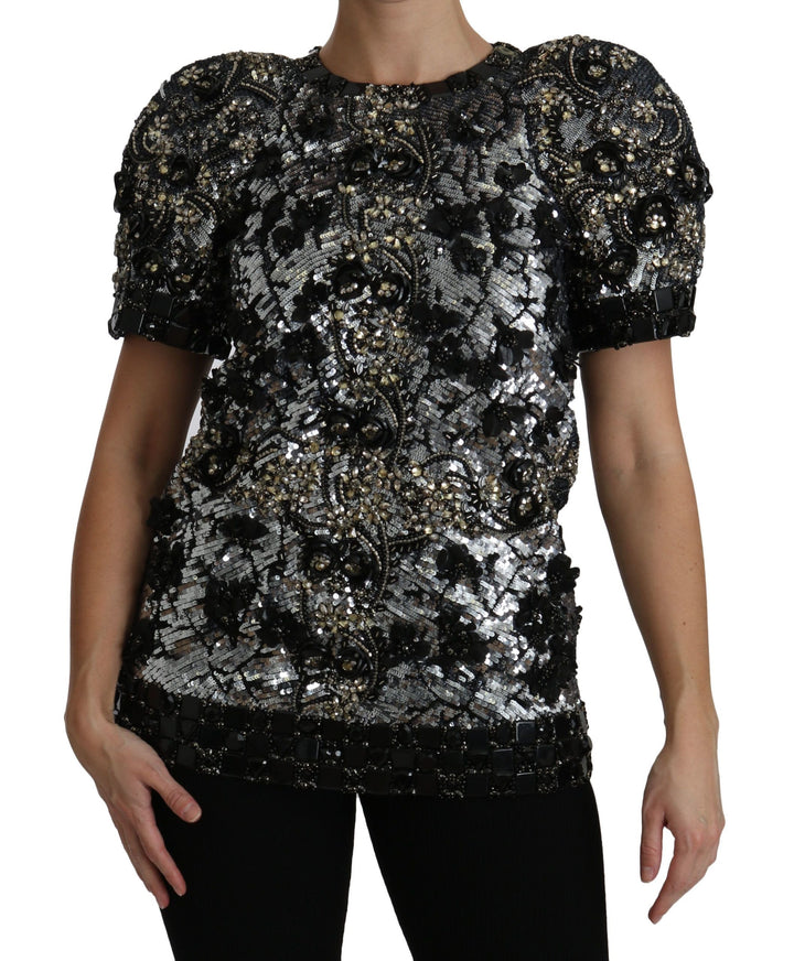 Dolce &amp; Gabbana Blouses - Women’s Black Sequined Crystal Embellished Top Blouse
