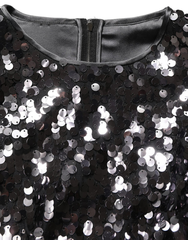 Dolce & Gabbana Blouses - Women’s Black Sequined Long Sleeves Crop Blouse Top