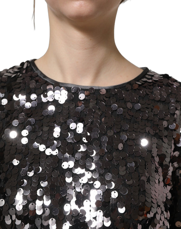 Dolce & Gabbana Blouses - Women’s Black Sequined Long Sleeves Crop Blouse Top
