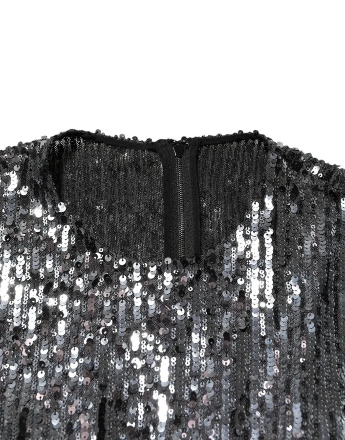 Dolce &amp; Gabbana Black Sequined Long Sleeves Midi A-line Dress