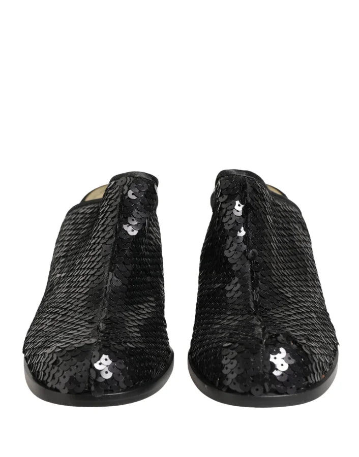 Dolce &amp; Gabbana Black Sequined Mules Shoes