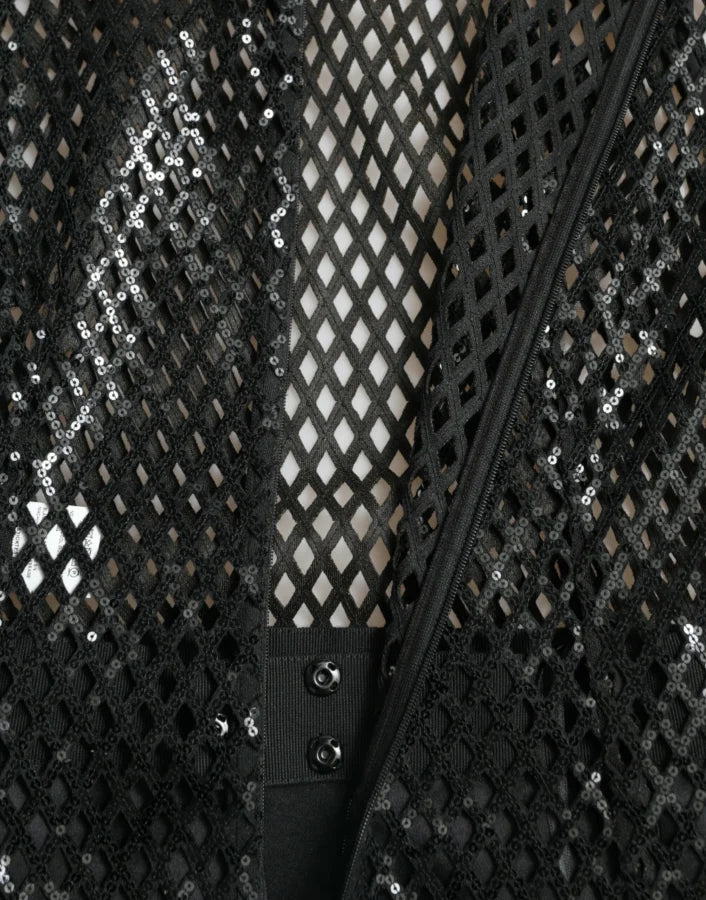 Dolce &amp; Gabbana Black Sequined Sleeveless Mesh Layered Gown Dress
