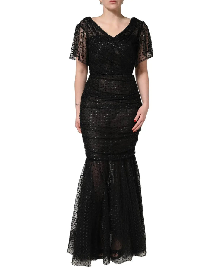 Dolce &amp; Gabbana Black Sequinned Mermaid Evening Gown Dress