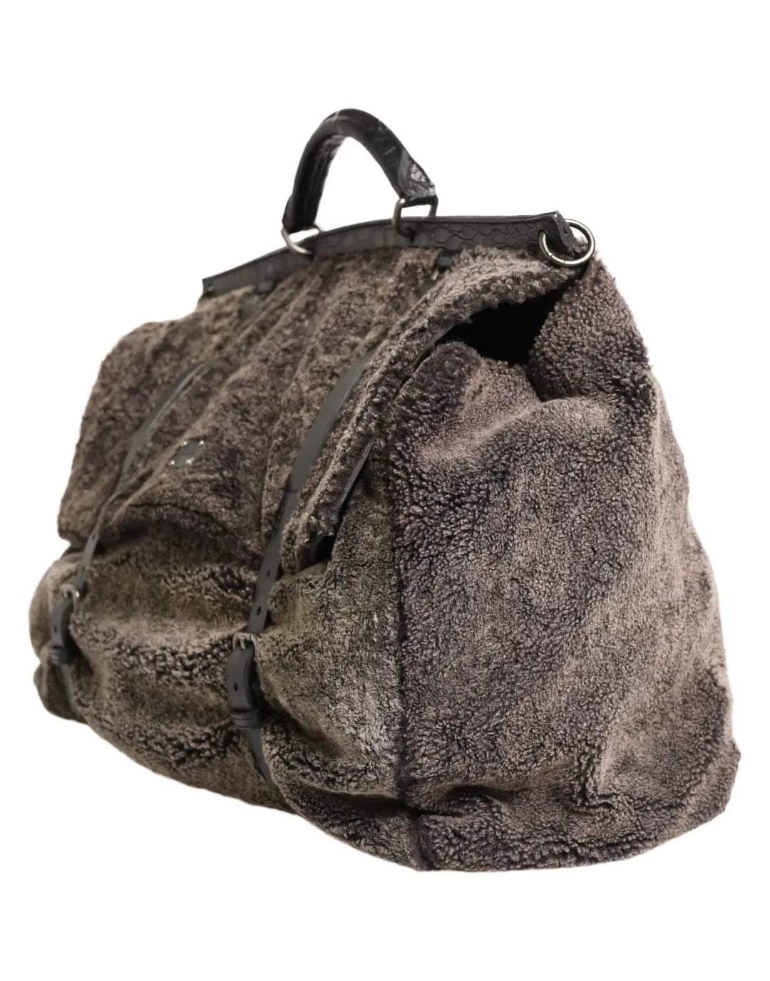 Dolce &amp; Gabbana Black Shearling Leather Messenger Shoulder Men Borse Bag