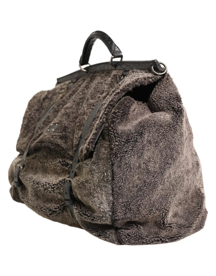 Dolce &amp; Gabbana Black Shearling Leather Messenger Shoulder Men Borse Bag