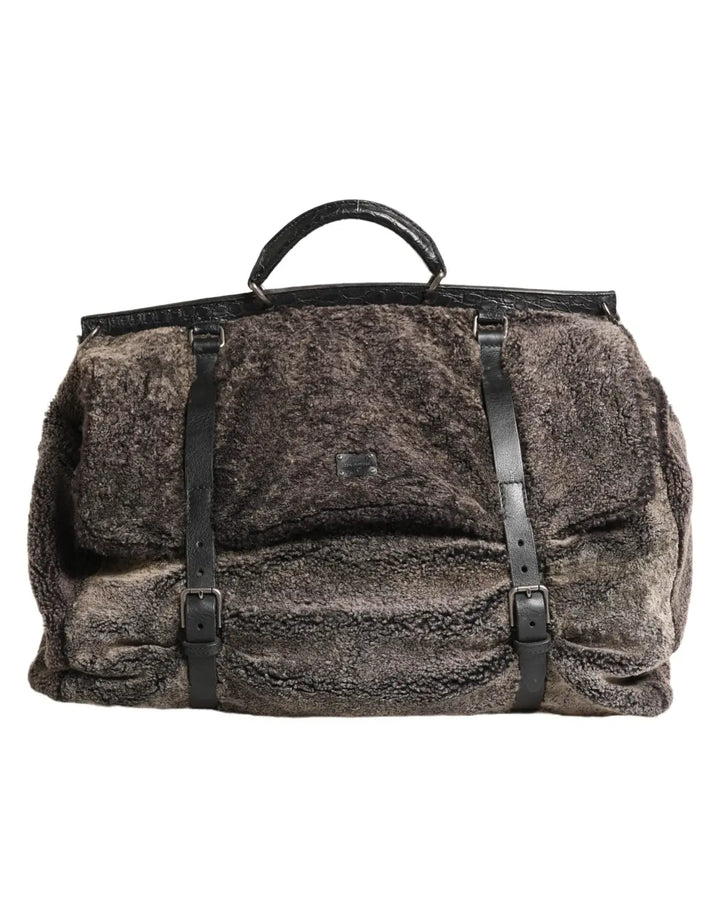 Dolce &amp; Gabbana Black Shearling Leather Messenger Shoulder Men Borse Bag