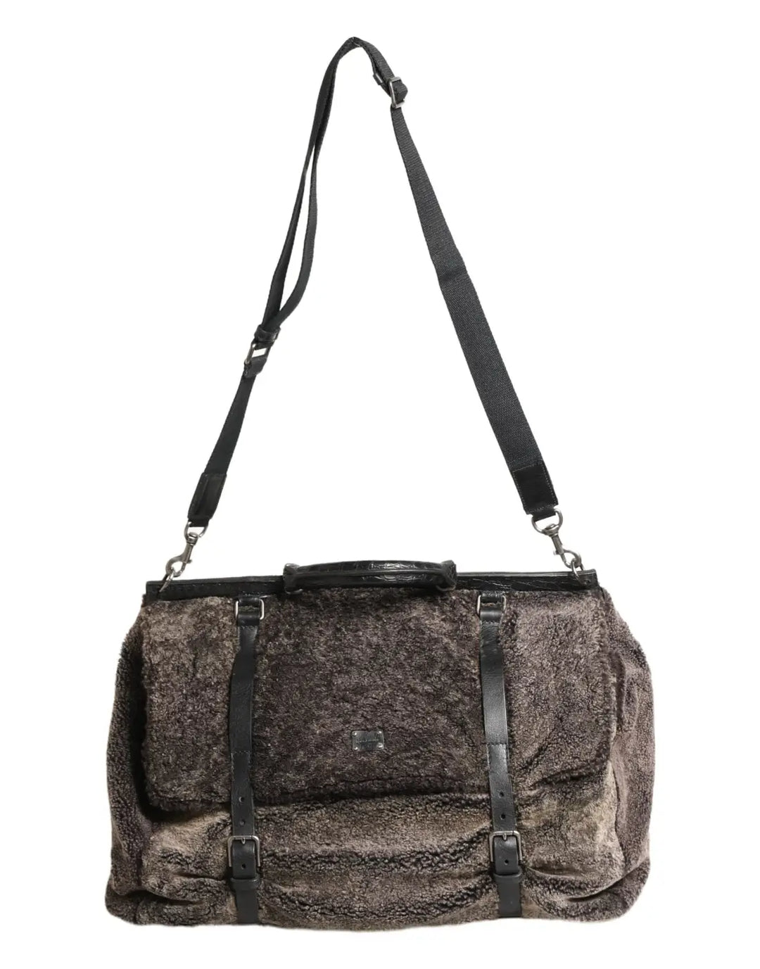 Dolce &amp; Gabbana Black Shearling Leather Messenger Shoulder Men Borse Bag