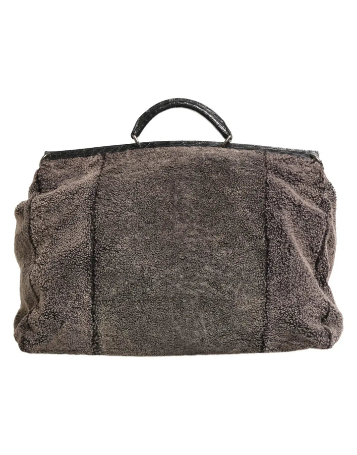 Dolce &amp; Gabbana Black Shearling Leather Messenger Shoulder Men Borse Bag