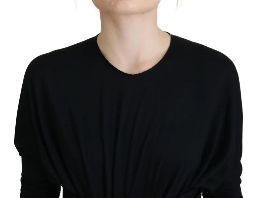 Dolce &amp; Gabbana Black Sheath Midi Gown Wool Wrap Dress