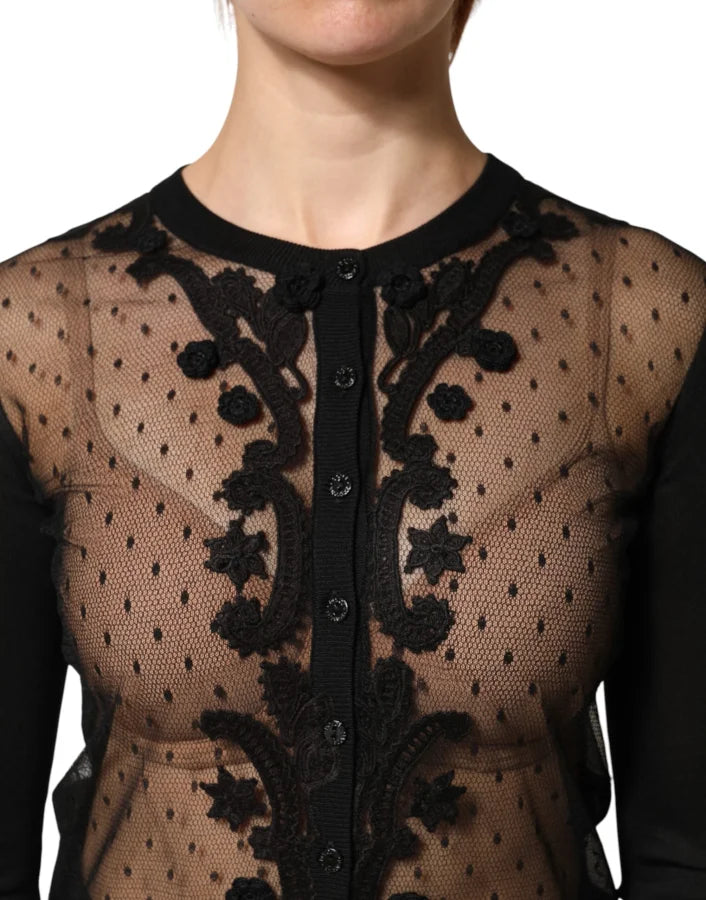 Dolce &amp; Gabbana Black Sheer Button Down Cardigan Sweater