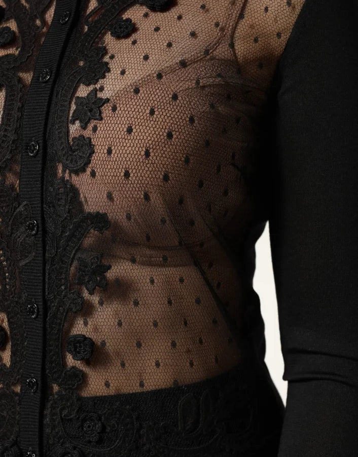 Dolce &amp; Gabbana Black Sheer Button Down Cardigan Sweater