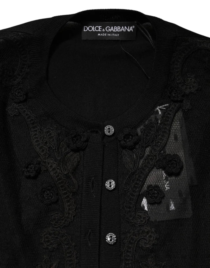 Dolce &amp; Gabbana Black Sheer Button Down Cardigan Sweater