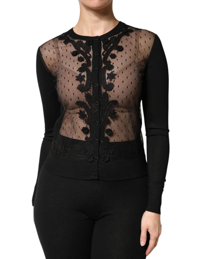 Dolce &amp; Gabbana Black Sheer Button Down Cardigan Sweater