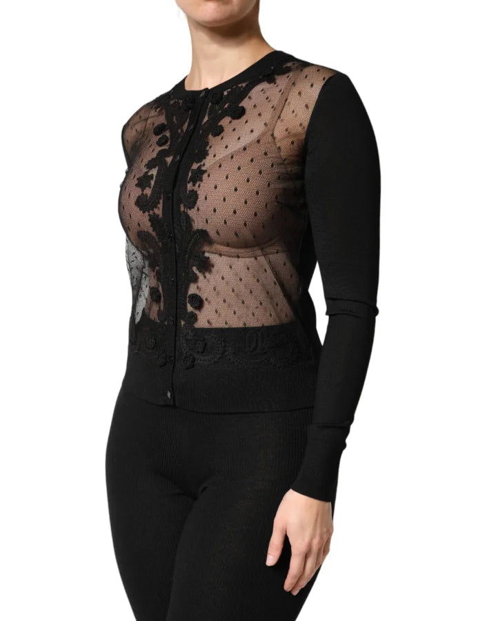 Dolce &amp; Gabbana Black Sheer Button Down Cardigan Sweater
