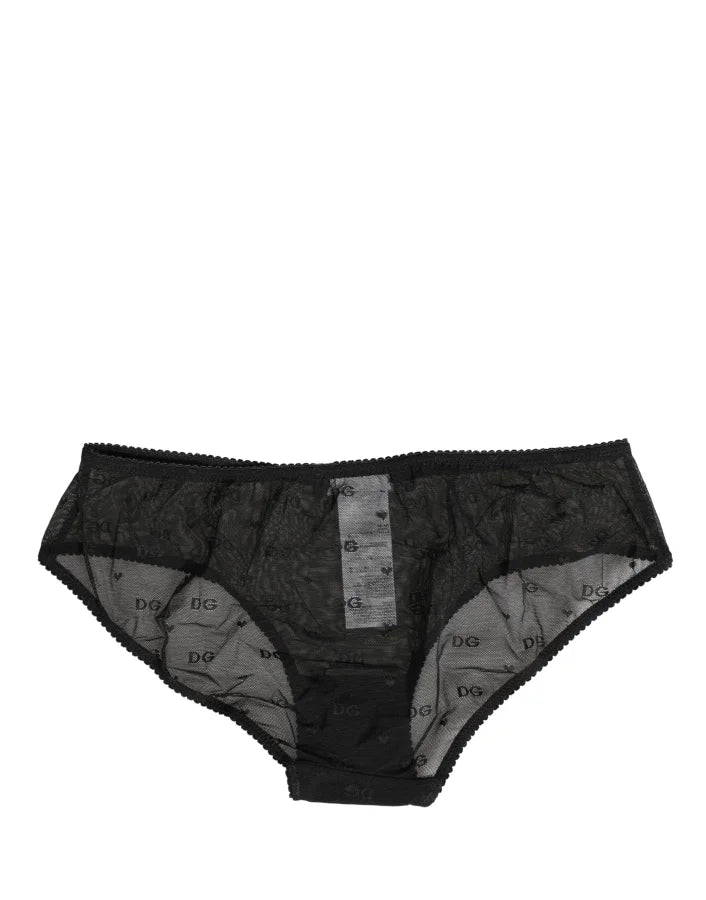 Dolce &amp; Gabbana Black Sheer Mesh Lace Logo Brief Panty Underwear