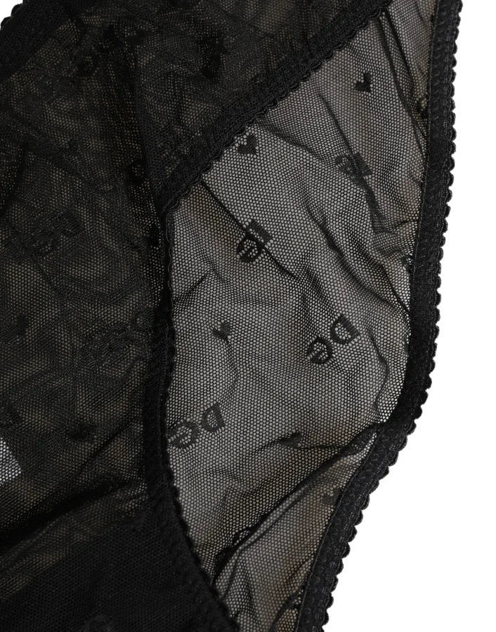 Dolce &amp; Gabbana Black Sheer Mesh Lace Logo Brief Panty Underwear
