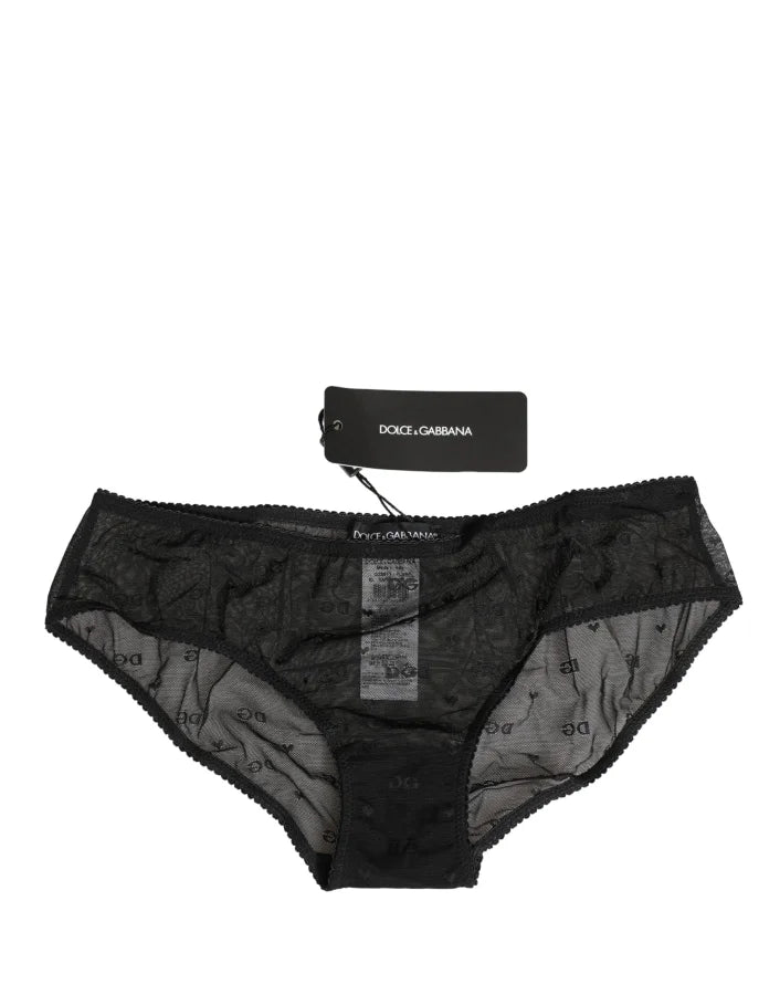 Dolce &amp; Gabbana Black Sheer Mesh Lace Logo Brief Panty Underwear