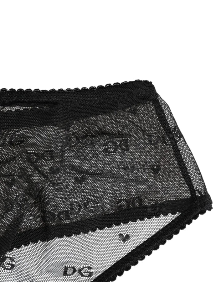 Dolce &amp; Gabbana Black Sheer Mesh Lace Polka Dot Logo Underwear