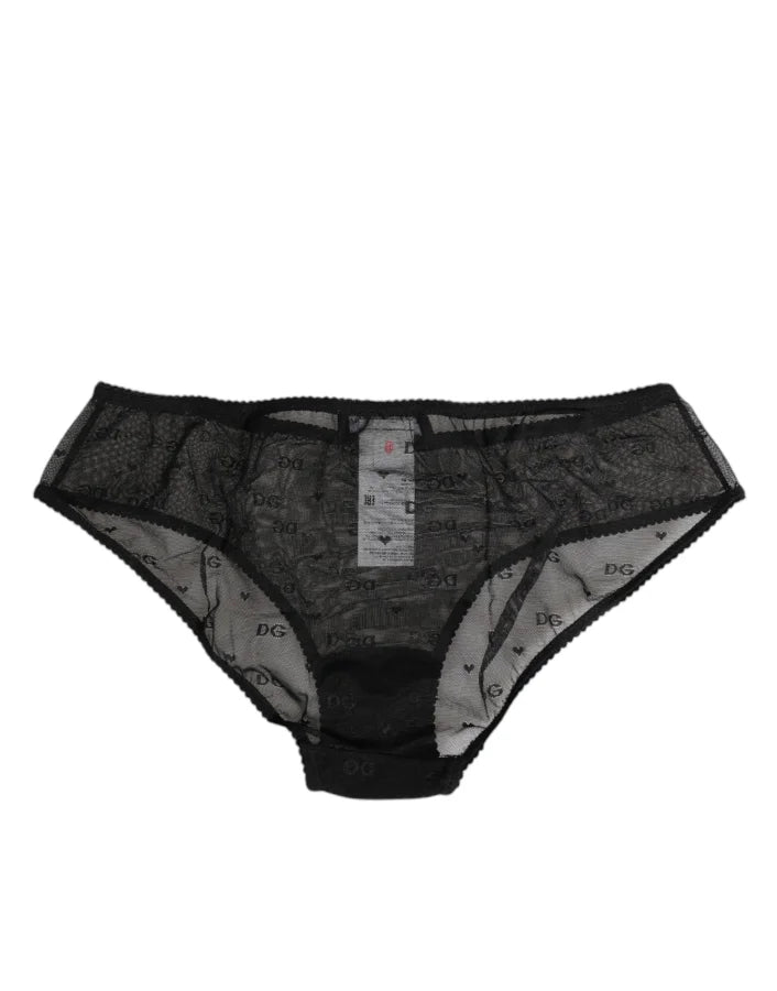 Dolce &amp; Gabbana Black Sheer Mesh Lace Polka Dot Logo Underwear