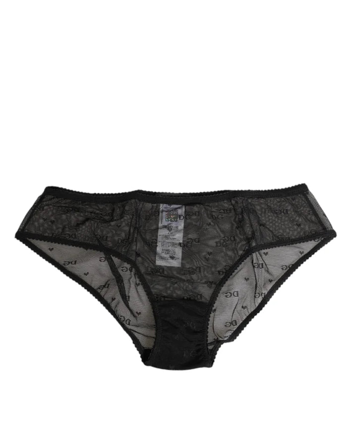 Dolce &amp; Gabbana Black Sheer Mesh Lace Polka Dot Logo Underwear