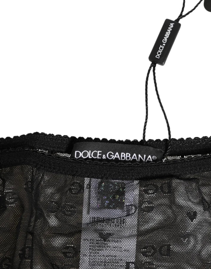 Dolce &amp; Gabbana Black Sheer Mesh Lace Polka Dot Logo Underwear