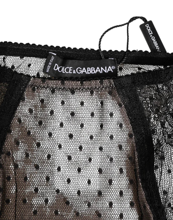Dolce &amp; Gabbana Black Sheer Polka Dot Lace High Waist Underwear