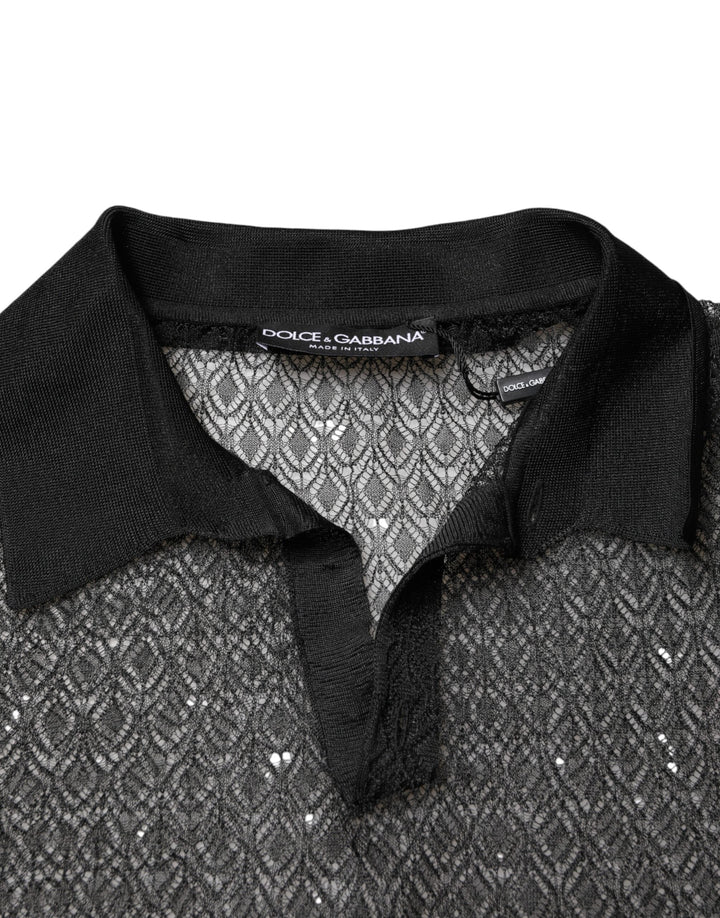 Dolce &amp; Gabbana Black Sheer Short Sleeves Casual Polo  Top
