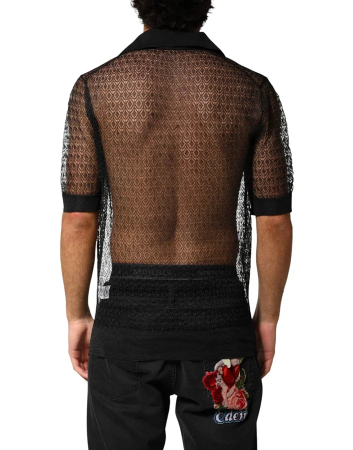 Dolce &amp; Gabbana Black Sheer Short Sleeves Casual Polo Top