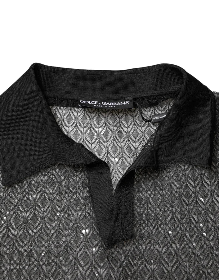 Dolce &amp; Gabbana Black Sheer Short Sleeves Casual Polo Top