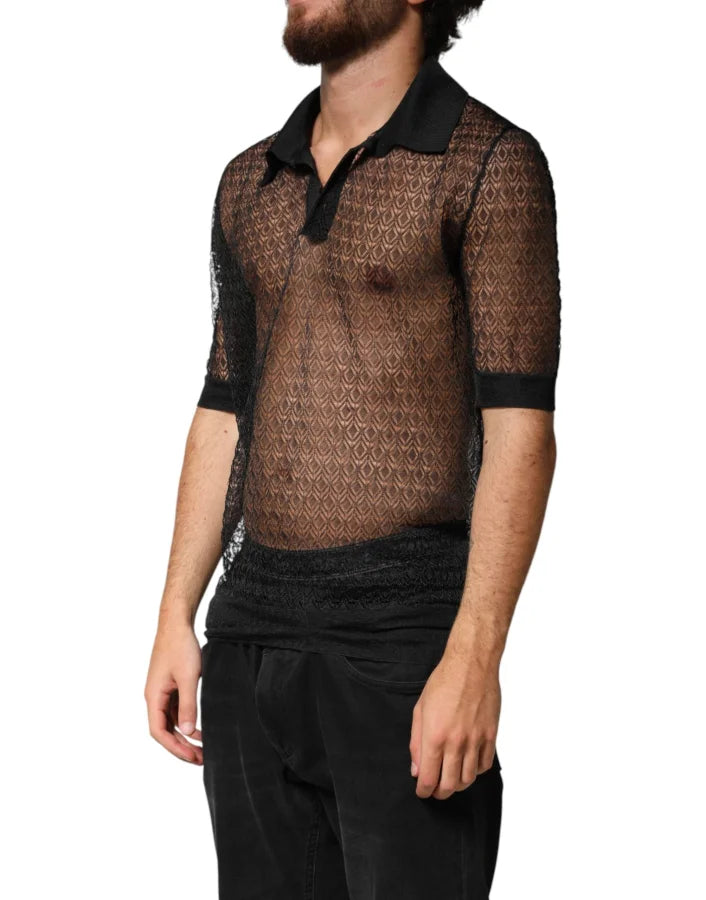 Dolce &amp; Gabbana Black Sheer Short Sleeves Casual Polo Top