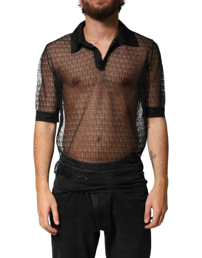Dolce &amp; Gabbana Black Sheer Short Sleeves Casual Polo Top