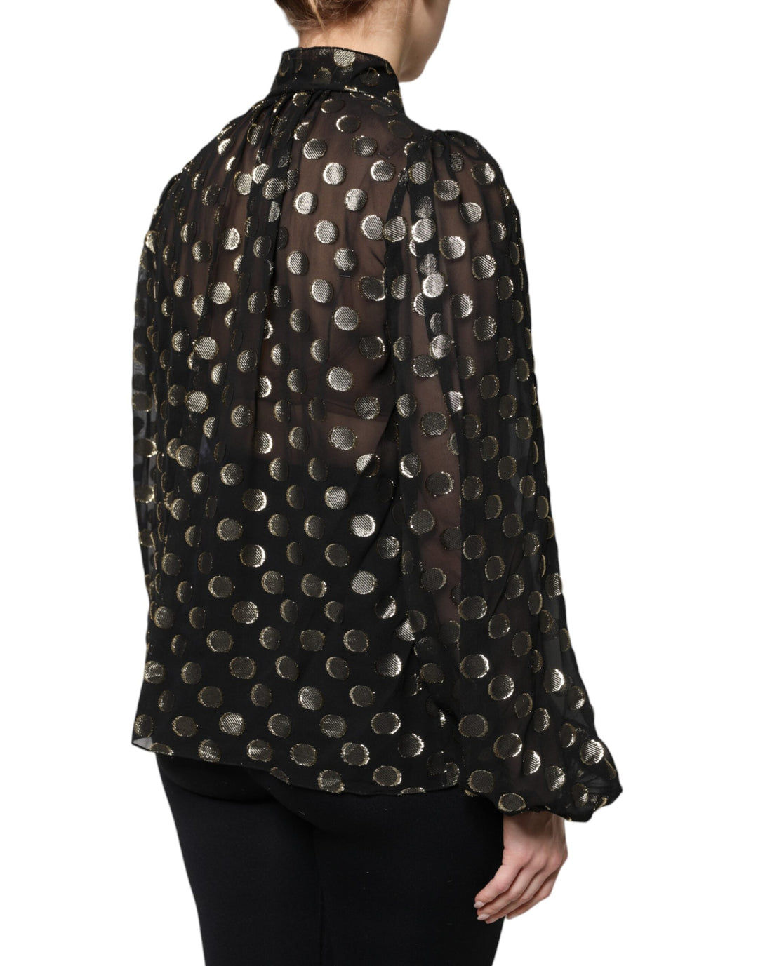 Dolce &amp; Gabbana Blouses - Women’s Black Sheer Tied Neck Polka Dots Blouse Top