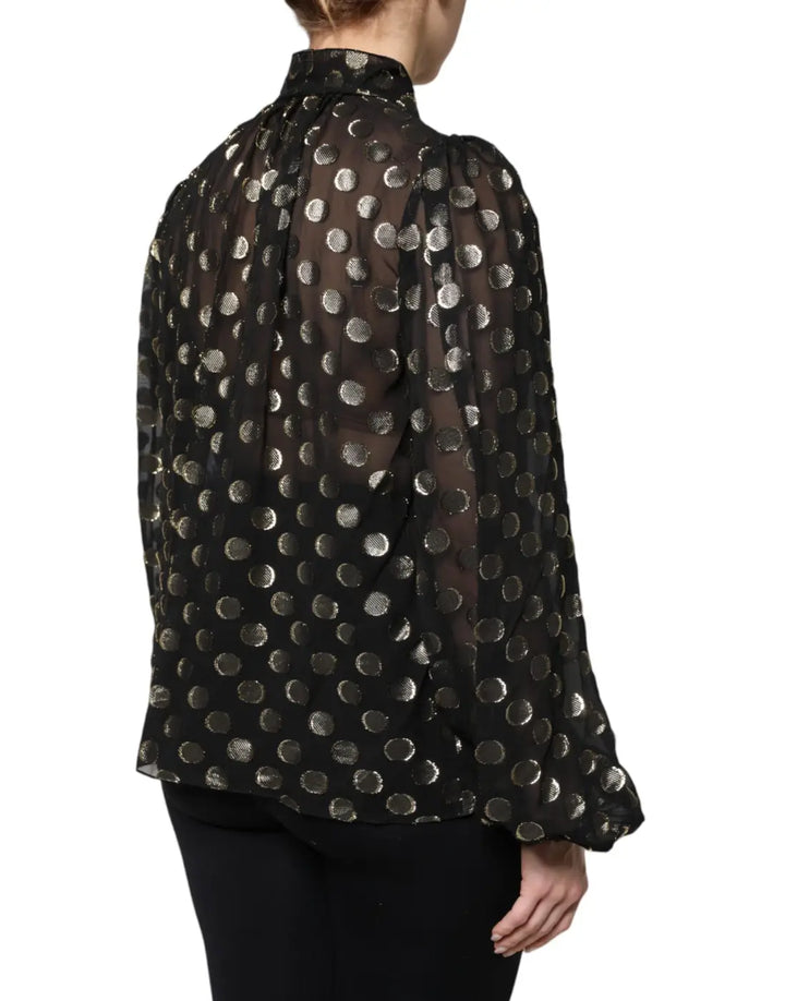Dolce &amp; Gabbana Black Sheer Tied Neck Polka Dots Blouse Top