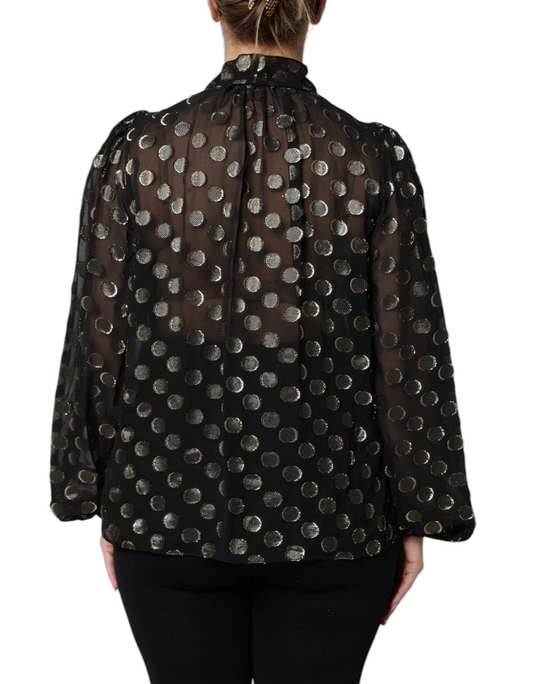 Dolce &amp; Gabbana Blouses - Women’s Black Sheer Tied Neck Polka Dots Blouse Top