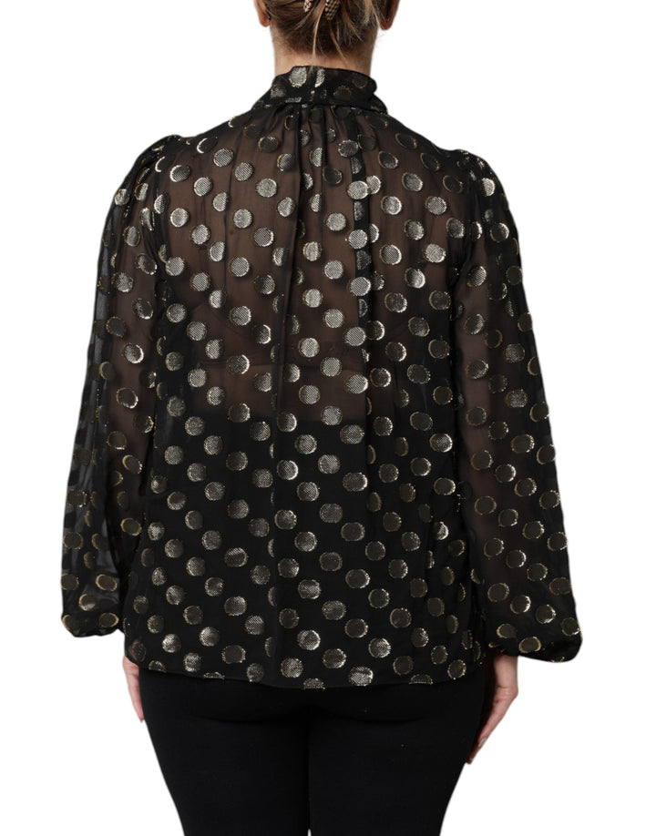 Dolce &amp; Gabbana Blouses - Women’s Black Sheer Tied Neck Polka Dots Blouse Top