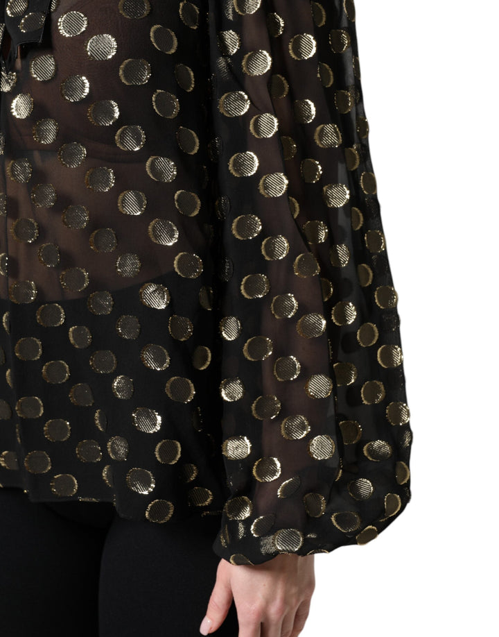 Dolce &amp; Gabbana Blouses - Women’s Black Sheer Tied Neck Polka Dots Blouse Top
