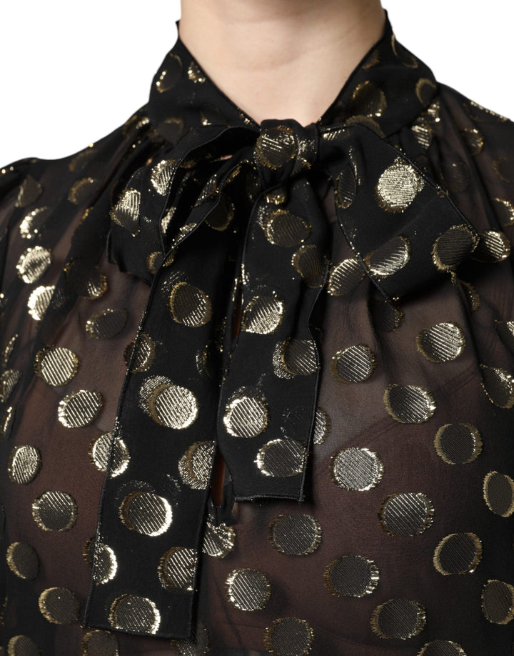 Dolce &amp; Gabbana Blouses - Women’s Black Sheer Tied Neck Polka Dots Blouse Top