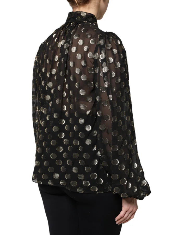 Dolce &amp; Gabbana Black Sheer Tied Neck Polka Dots Blouse Top