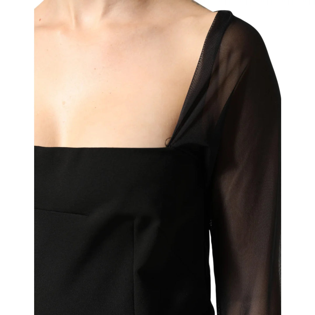Dolce &amp; Gabbana Black Sheer Yoke Rosette Sheath Midi Dress