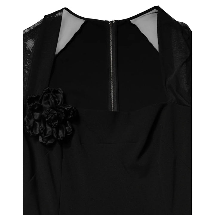 Dolce &amp; Gabbana Black Sheer Yoke Rosette Sheath Midi Dress