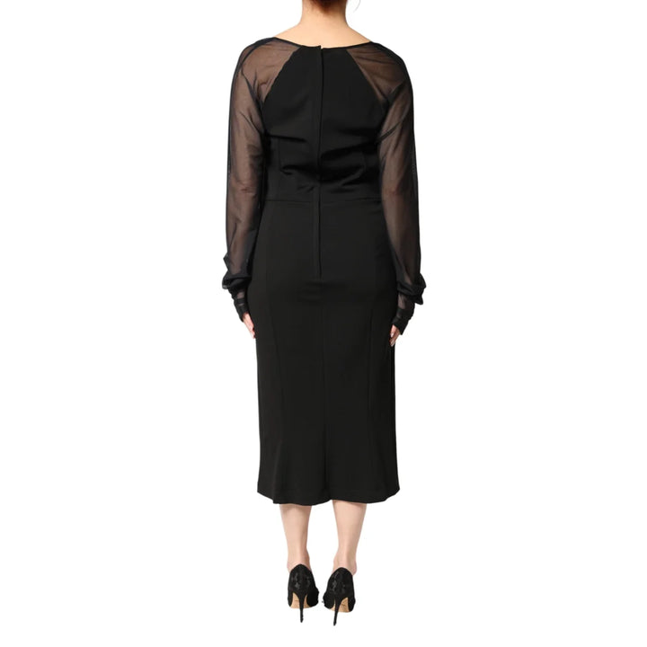 Dolce &amp; Gabbana Black Sheer Yoke Rosette Sheath Midi Dress