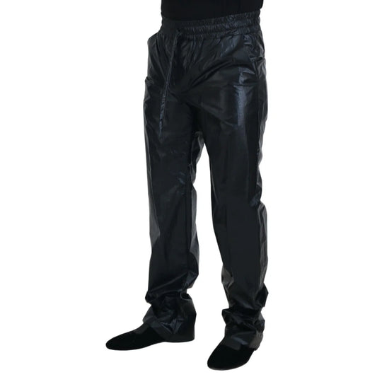 Dolce & Gabbana Black Shining Drawstring Trouser Nylon Pants