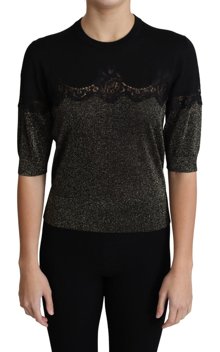 Dolce &amp; Gabbana - Black Shiny Lurex Lace Insert Pullover Top