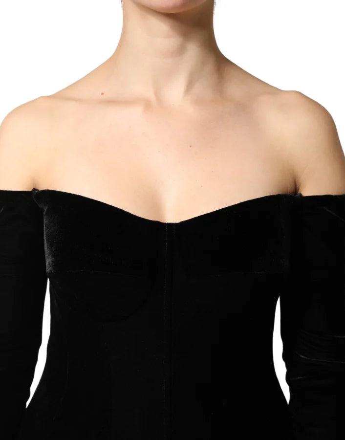 Dolce &amp; Gabbana Black Off Shoulder Bodycon Long Gown Dress