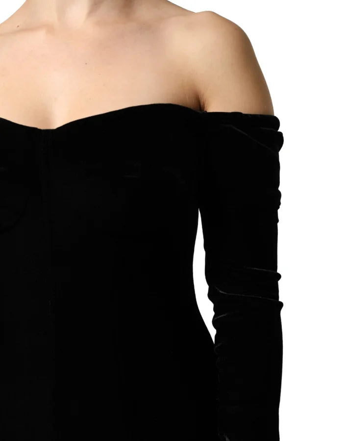 Dolce &amp; Gabbana Black Off Shoulder Bodycon Long Gown Dress