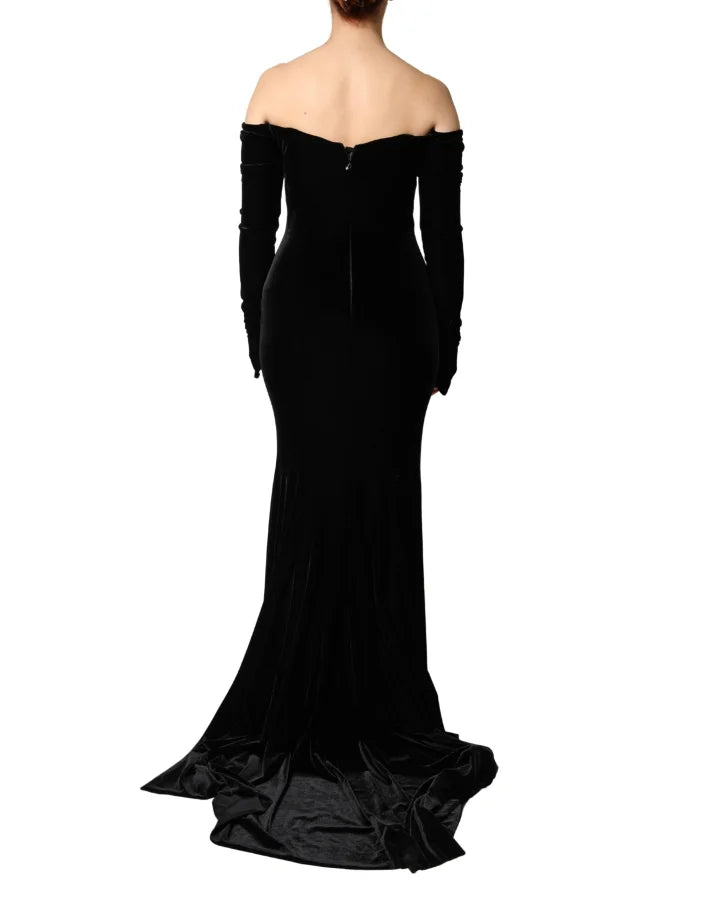 Dolce &amp; Gabbana Black Off Shoulder Bodycon Long Gown Dress