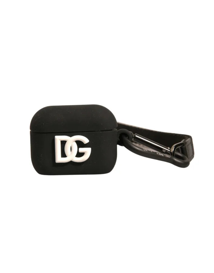 Dolce &amp; Gabbana Black Silicone Rubber Logo Embossed Airpods Case