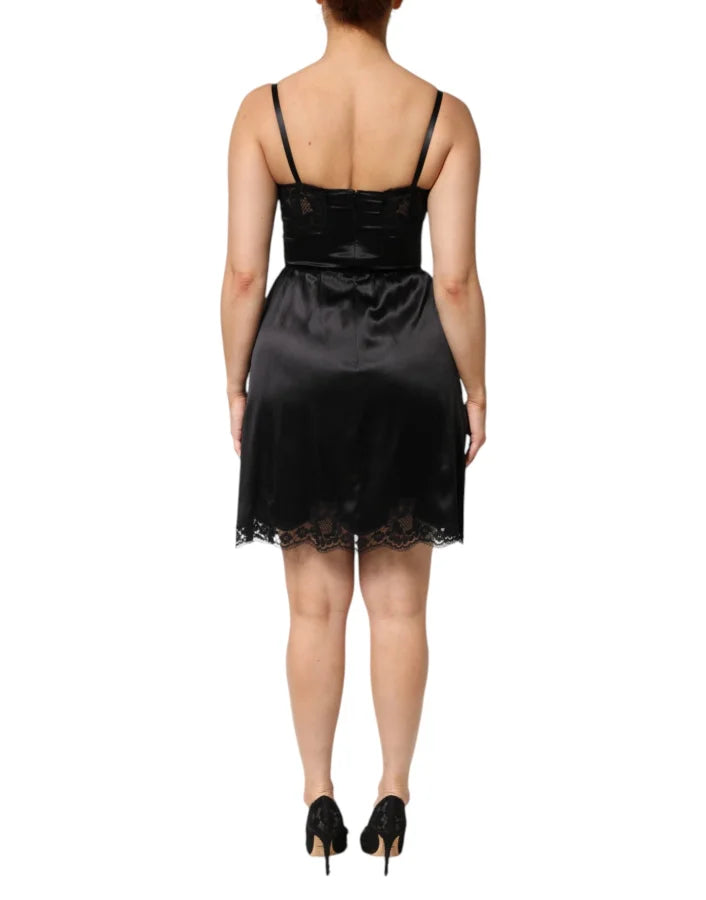 Dolce &amp; Gabbana Black Silk Blend Lace Trim Sleeveless Mini Dress