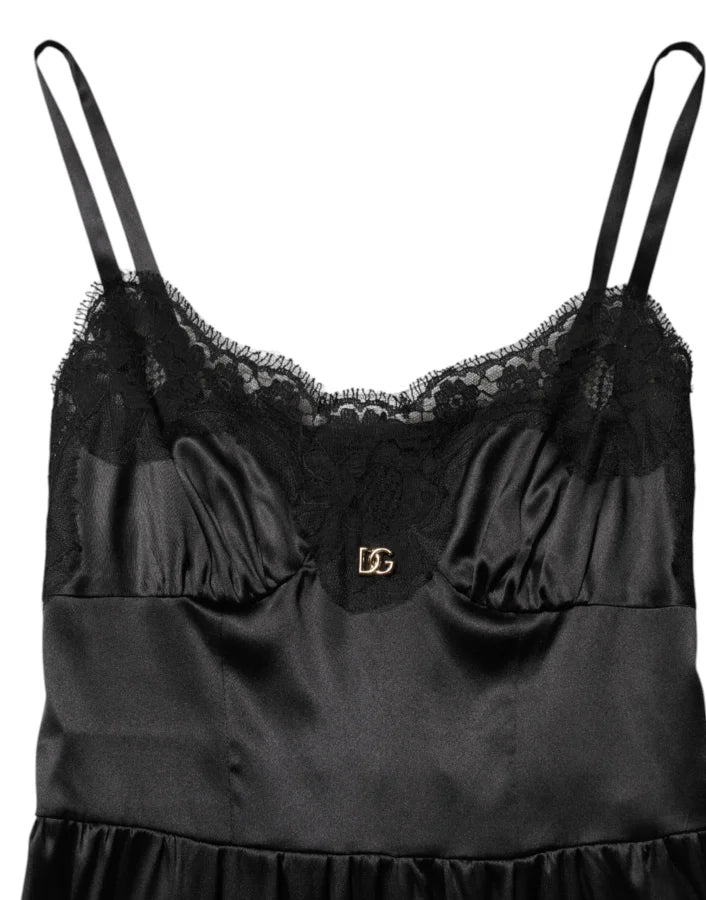 Dolce &amp; Gabbana Black Silk Blend Lace Trim Sleeveless Mini Dress